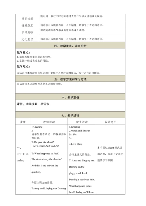 Module 10 Unit1  Did you fall off your bike教学设计