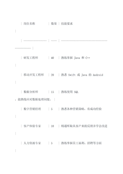 初创公司的人力资源计划书