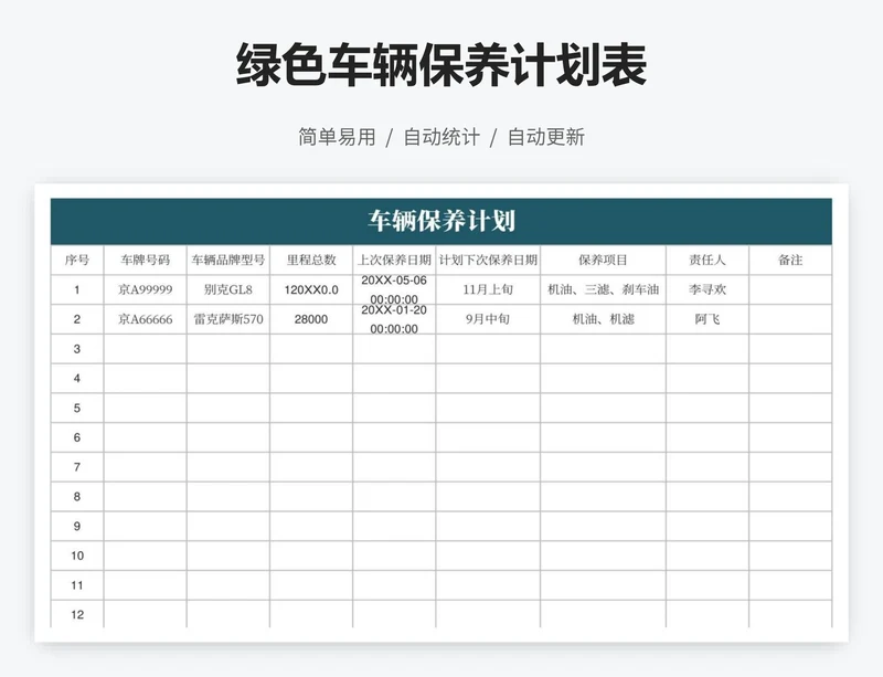 绿色车辆保养计划表