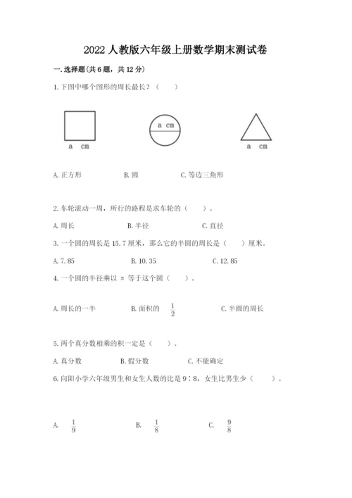 2022人教版六年级上册数学期末测试卷【网校专用】.docx