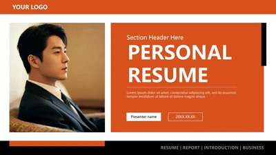 封面页-橙色简约杂志风英语自我介绍简历PPT单页