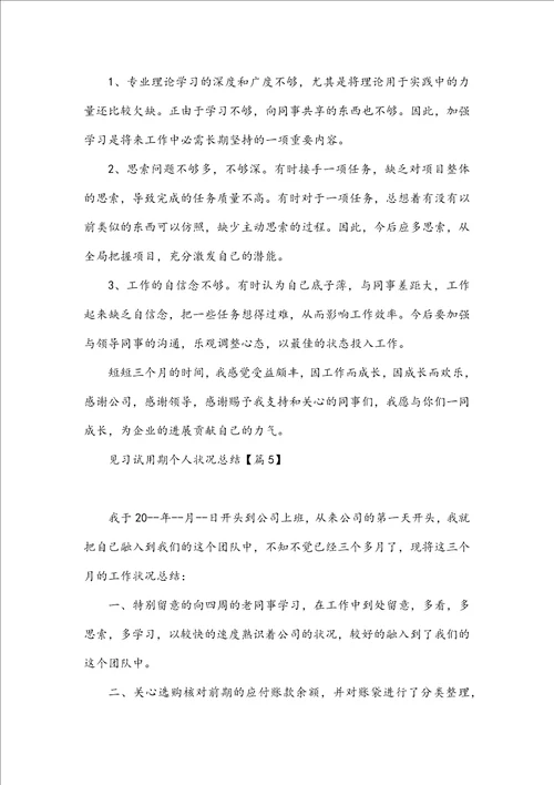 见习试用期个人情况总结