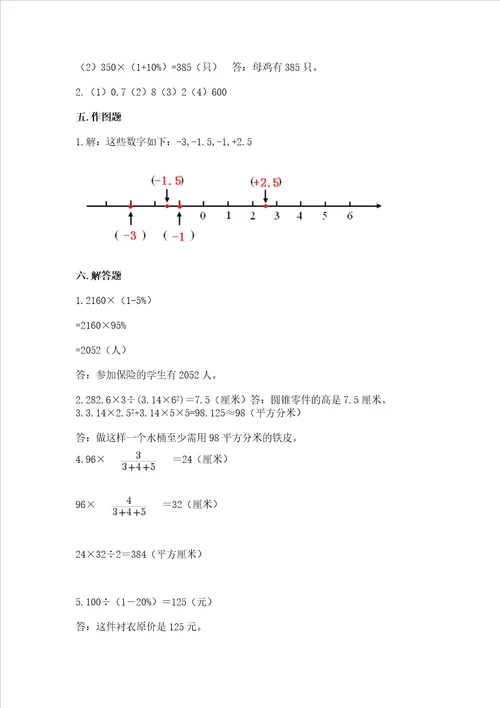 2023年小学六年级下册数学期末测试卷（突破训练）word版