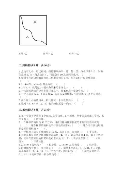 小学五年级上册数学期末考试试卷及参考答案【完整版】.docx