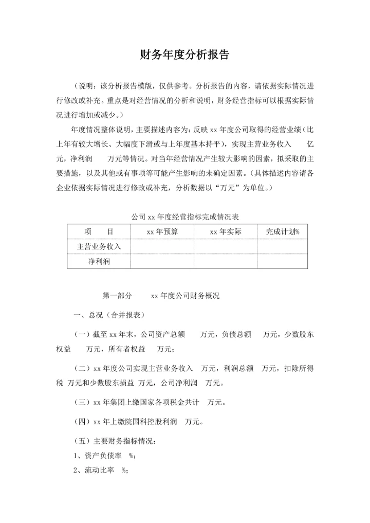 财务年度分析报告