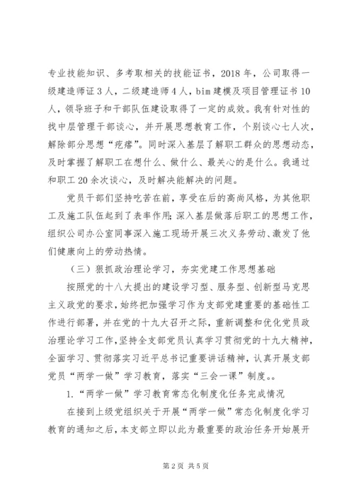 公司书记抓支部党建工作述职报告.docx