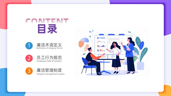 扁平插画风格 员工行为规范 员工廉洁行为规范培训PPT