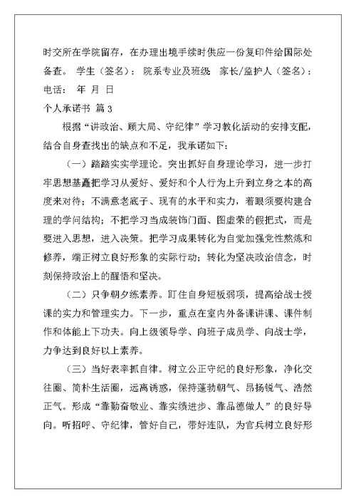 2022年实用的个人承诺书模板汇总6篇