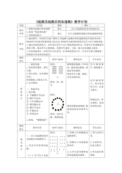初中体育八年级《起跑及起跑后的加速跑》大单元课时教案
