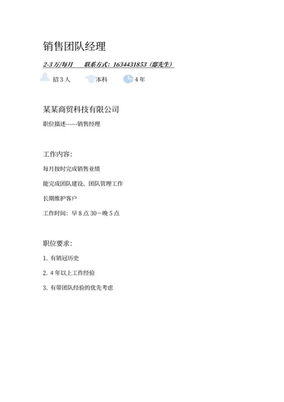 销售团队经理招聘word模板