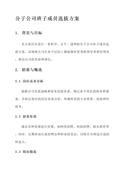 分子公司班子成员选拔方案