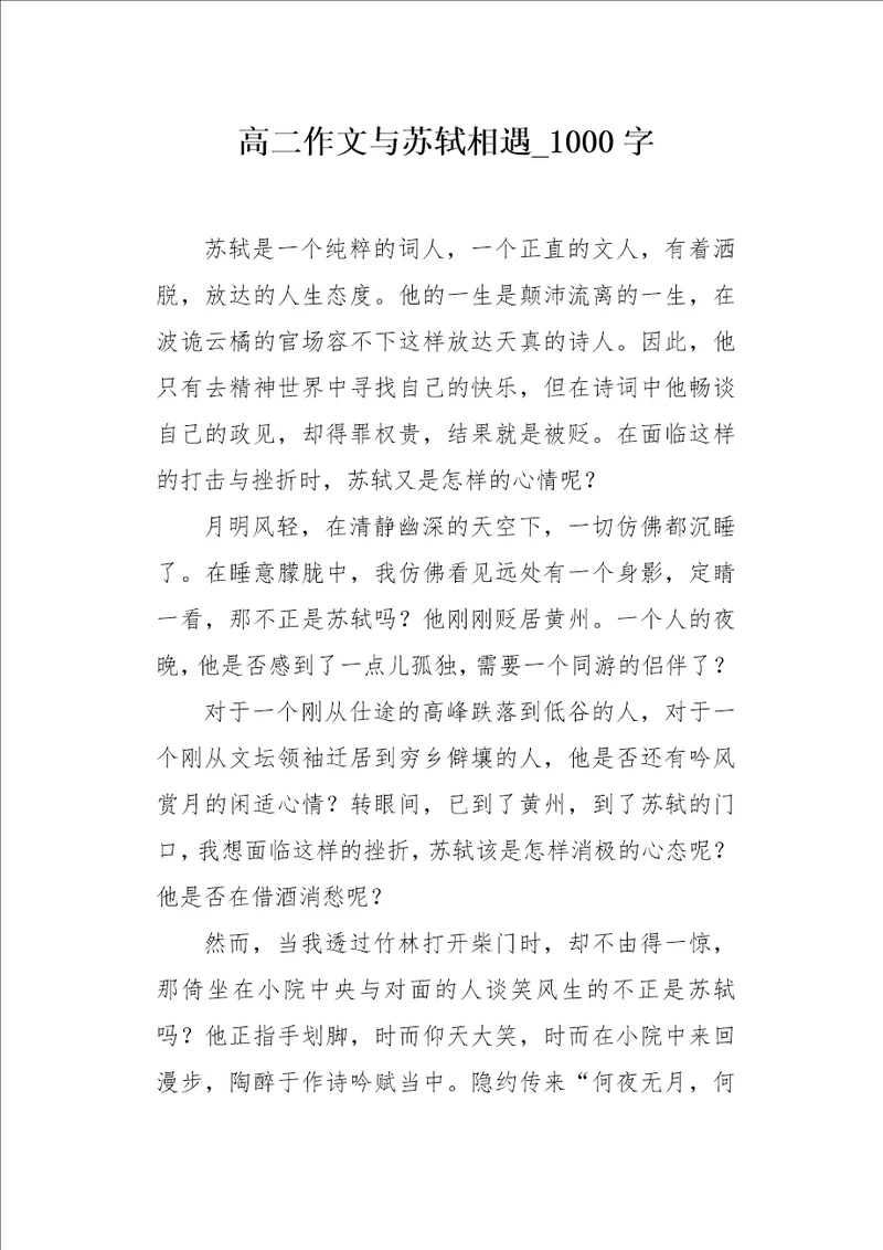 高二作文与苏轼相遇1000字