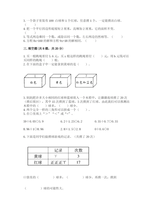 2022人教版五年级上册数学期末测试卷及参考答案【满分必刷】.docx