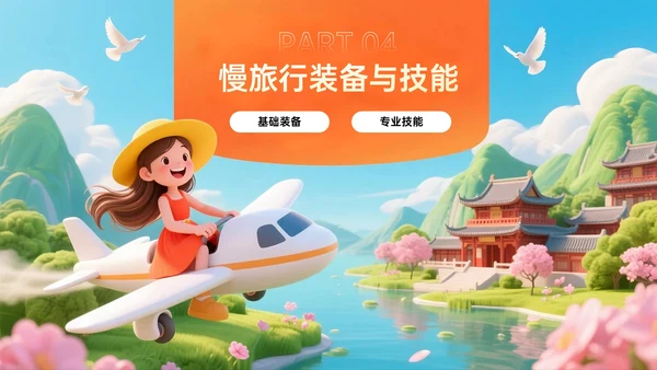 橙黄色3D关于跨越山海的慢旅行计划PPT模板