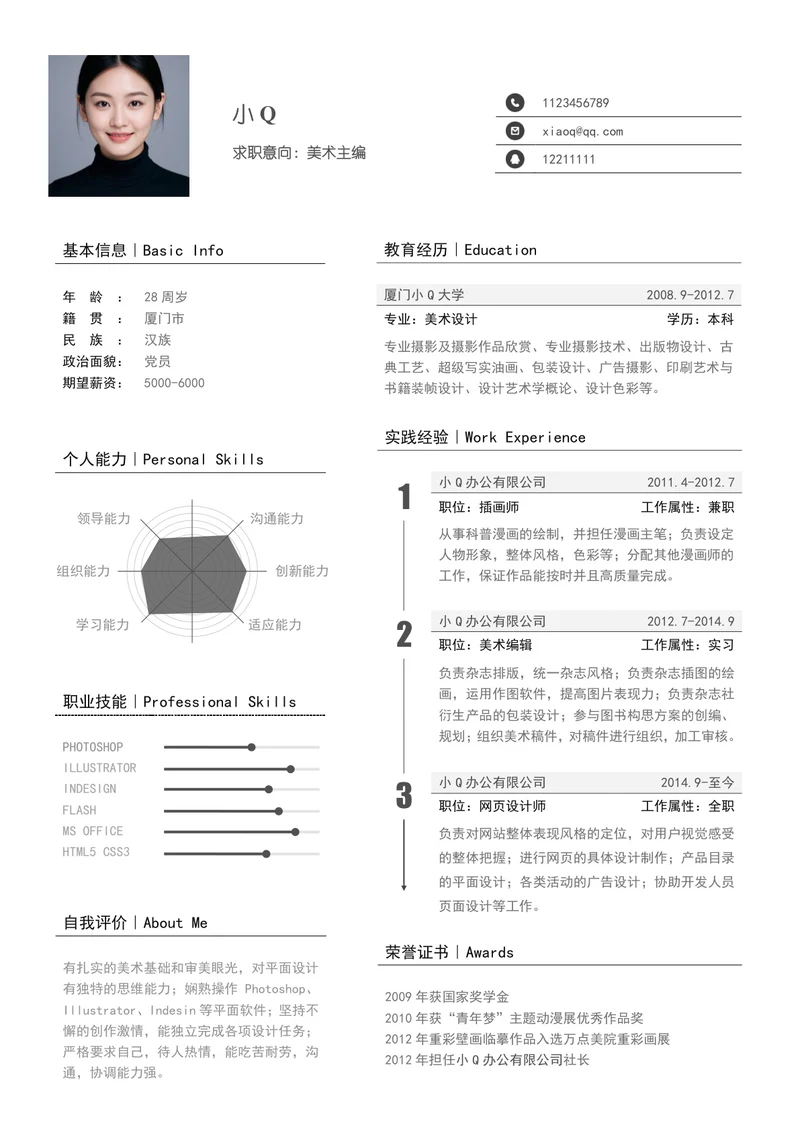 灰色简洁风美术编辑简历