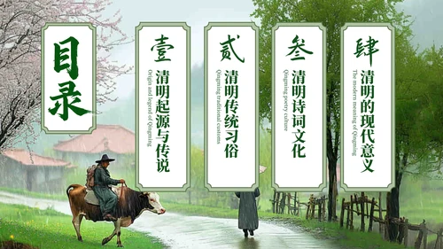 绿色中式风清明节节气主题PPT模板