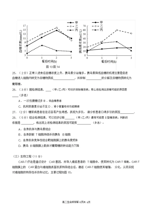 2020上海高考青浦区生物二模试卷