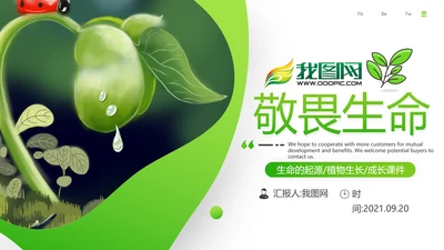 唯美绿色植物生长发芽敬畏生命PPT模板