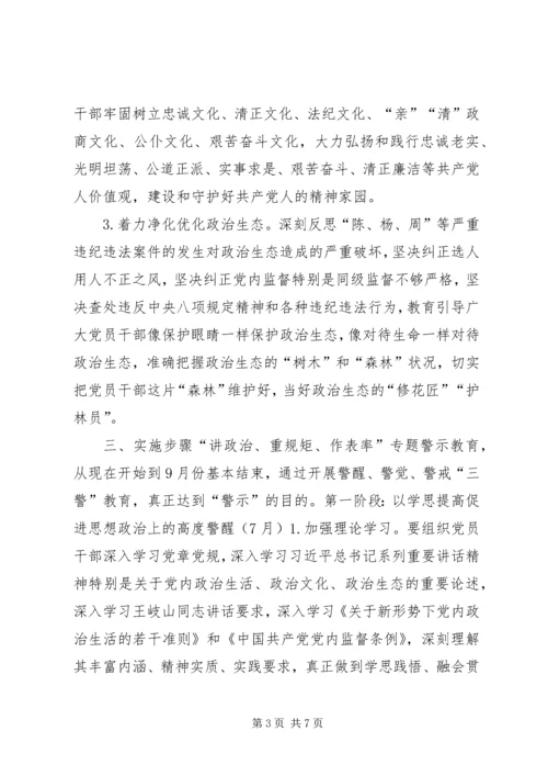 全校党员干部中开展“讲政治、重规矩、作表率”专题警示教育实施方案.docx