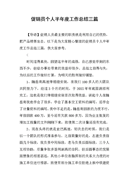 促销员个人半年度工作总结三篇