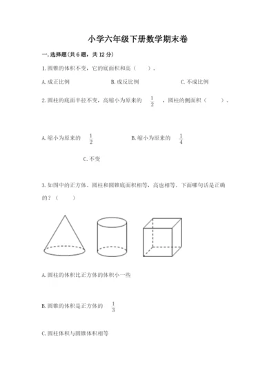 小学六年级下册数学期末卷精品（夺分金卷）.docx