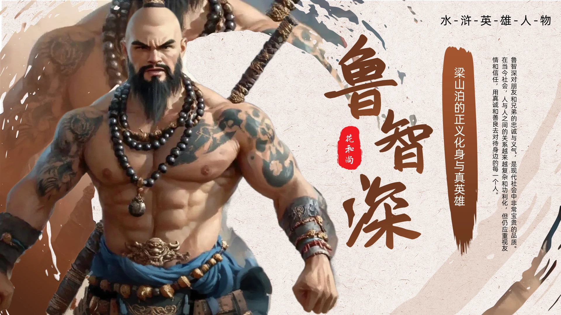 棕色古风鲁智深人物介绍PPT
