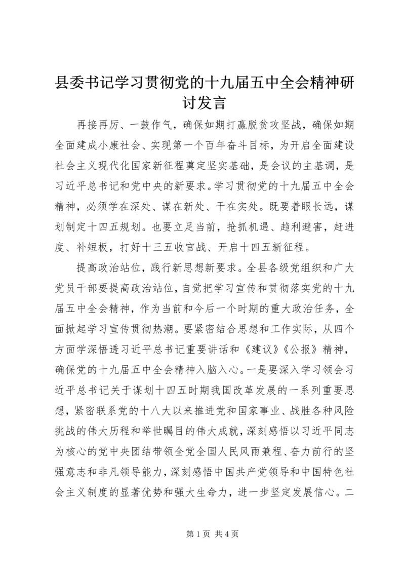 县委书记学习贯彻党的十九届五中全会精神研讨发言.docx