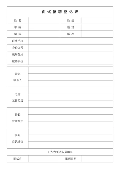 面试招聘登记表
