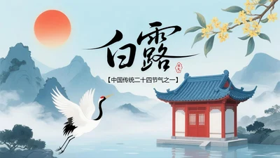 蓝绿黄色中国风白露节气PPT模板