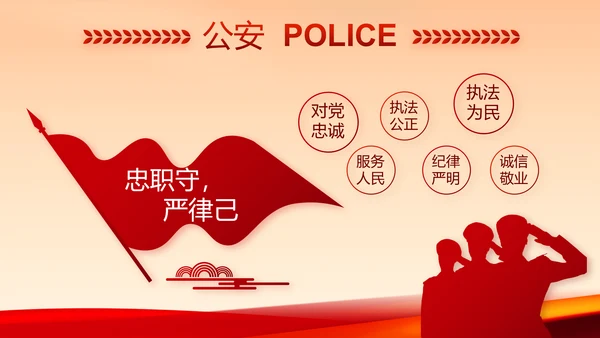 红色公安警察年终工作总结汇报PPT动态模板