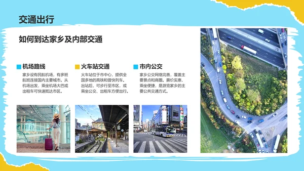 蓝色插画风家乡旅游风光集PPT模板