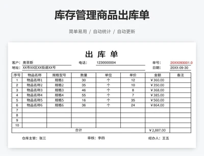 库存管理商品出库单