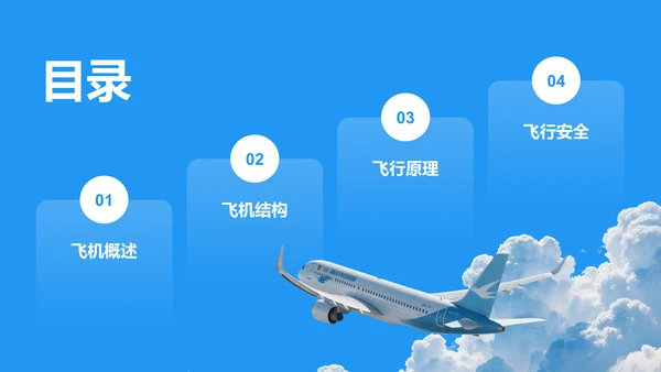 蓝色商务风飞机基础知识介绍PPT模板