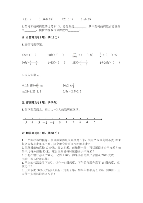 冀教版小学六年级下册数学期末综合素养测试卷及答案（精品）.docx