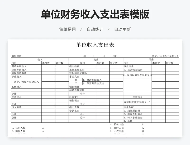 单位财务收入支出表模版