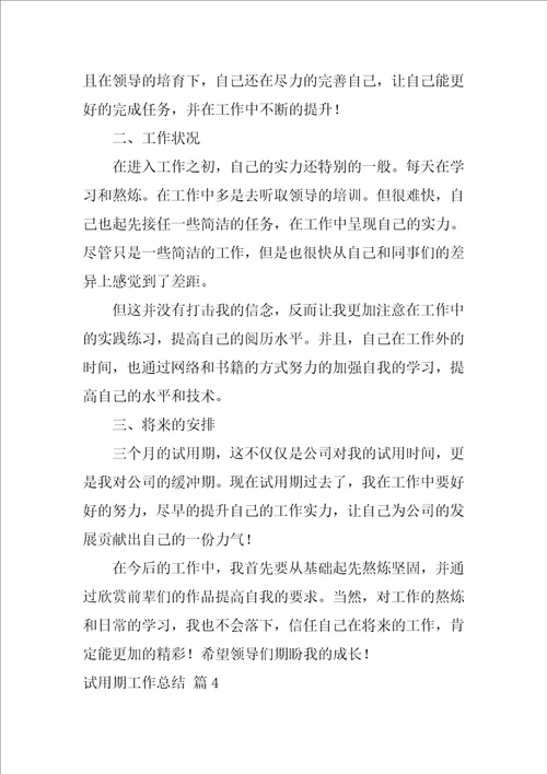 试用期工作总结模板集合九篇