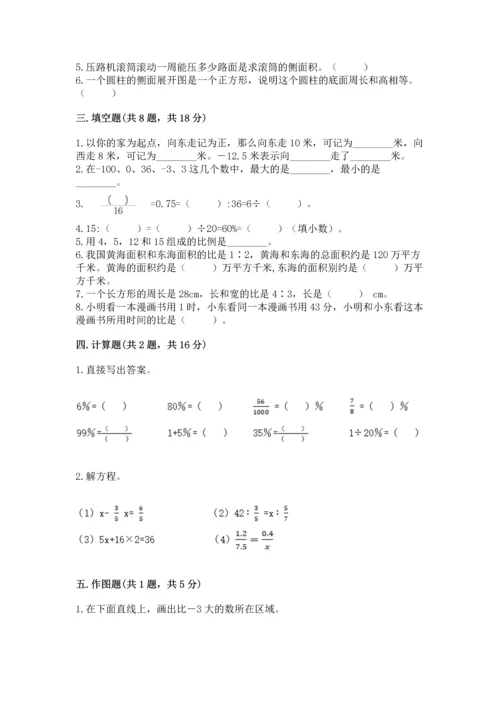 小学六年级下册数学期末测试卷带答案（突破训练）.docx