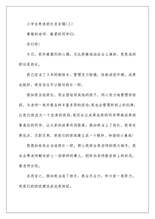 小学班级竞选班长发言稿精选五篇