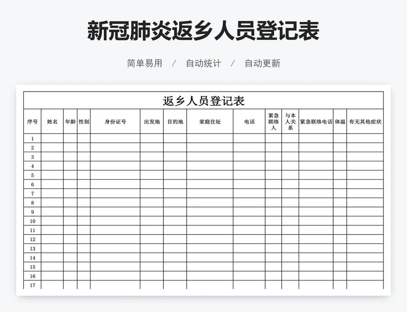 新冠肺炎返乡人员登记表