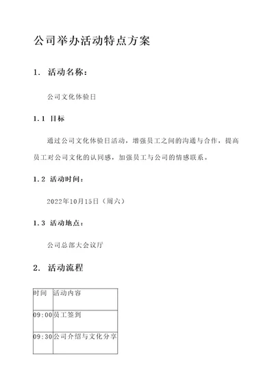 公司举办活动特点方案