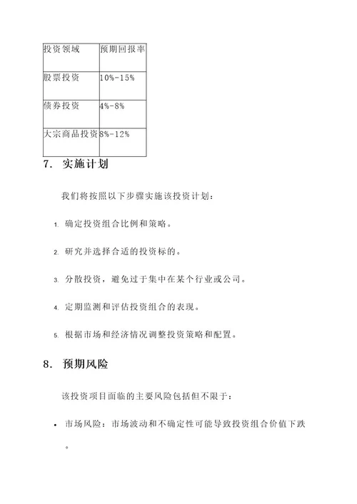 写一份投资项目方案