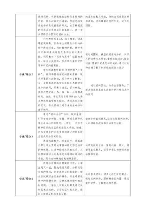 【大单元教学设计】人教版生物七年级生物下册第六章人体生命活动的调节