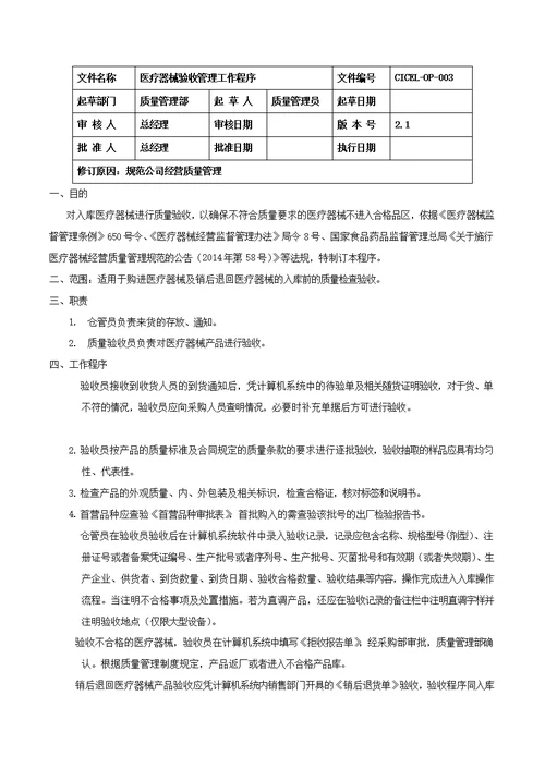 质量管理工作工作程序2018