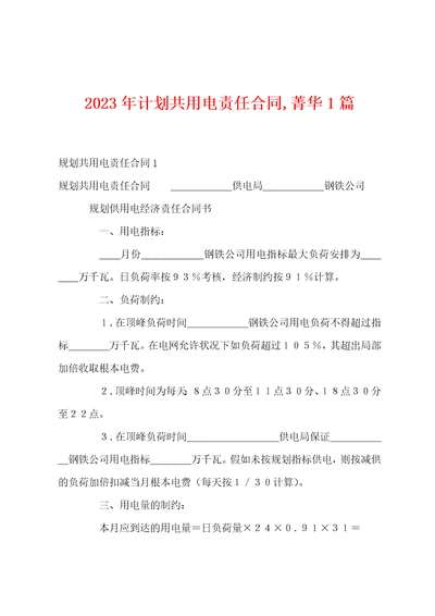 2023年计划共用电责任合同,菁华1篇