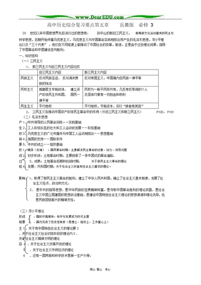 高中历史综合复习要点第五章岳麓版必修3