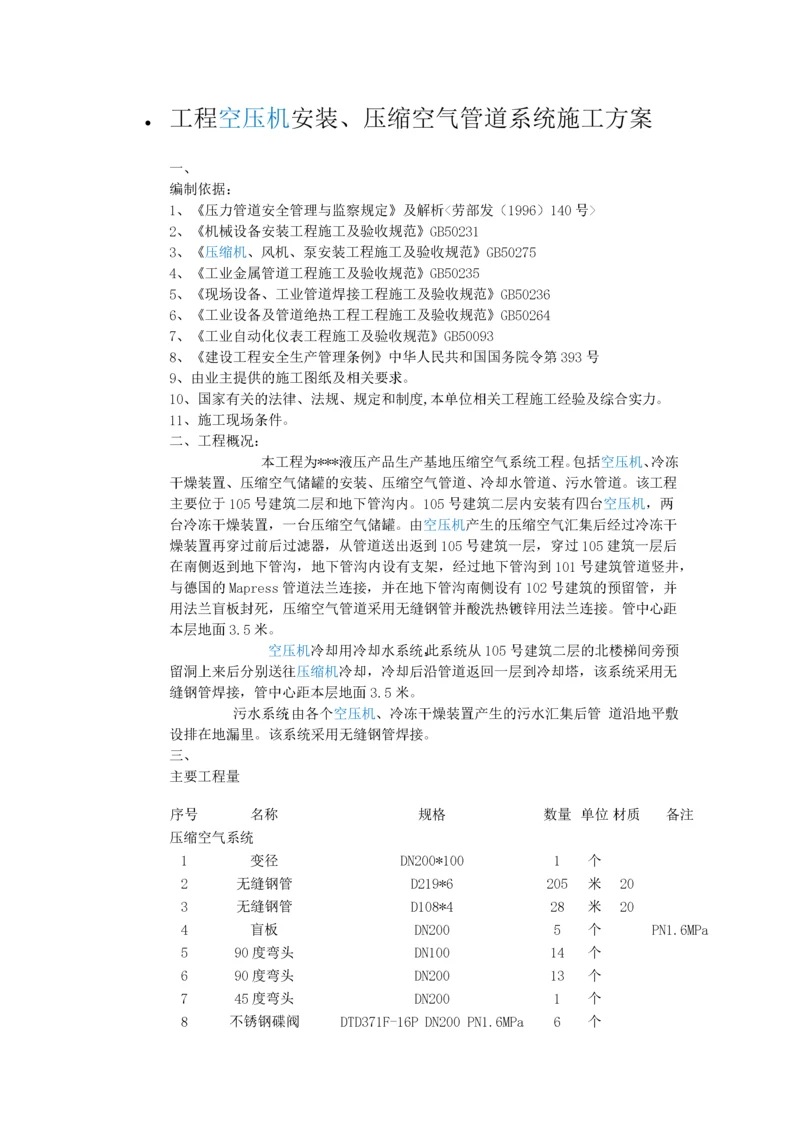 工程空压机安装施工方案.docx