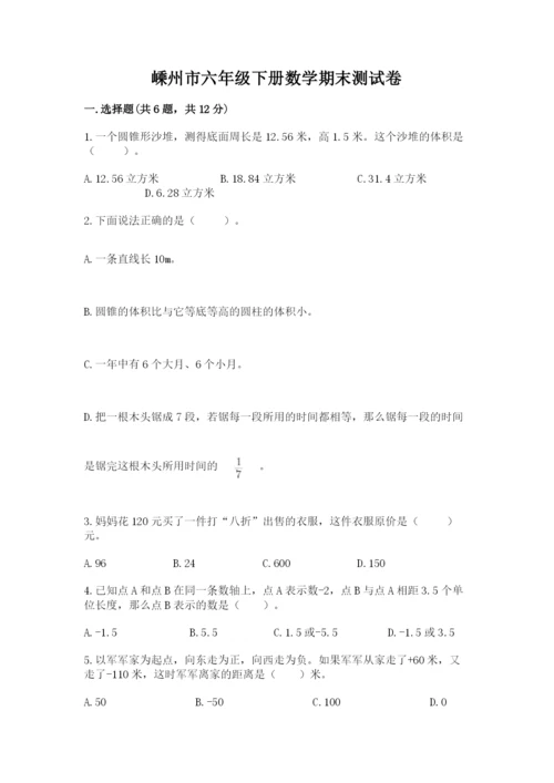 嵊州市六年级下册数学期末测试卷（精练）.docx