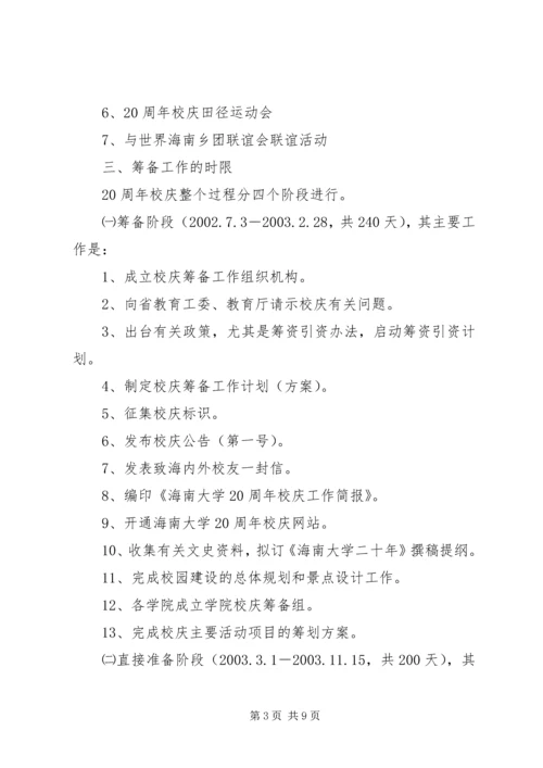 海南大学20周年校庆筹备工作计划.docx