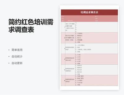 简约红色培训需求调查表