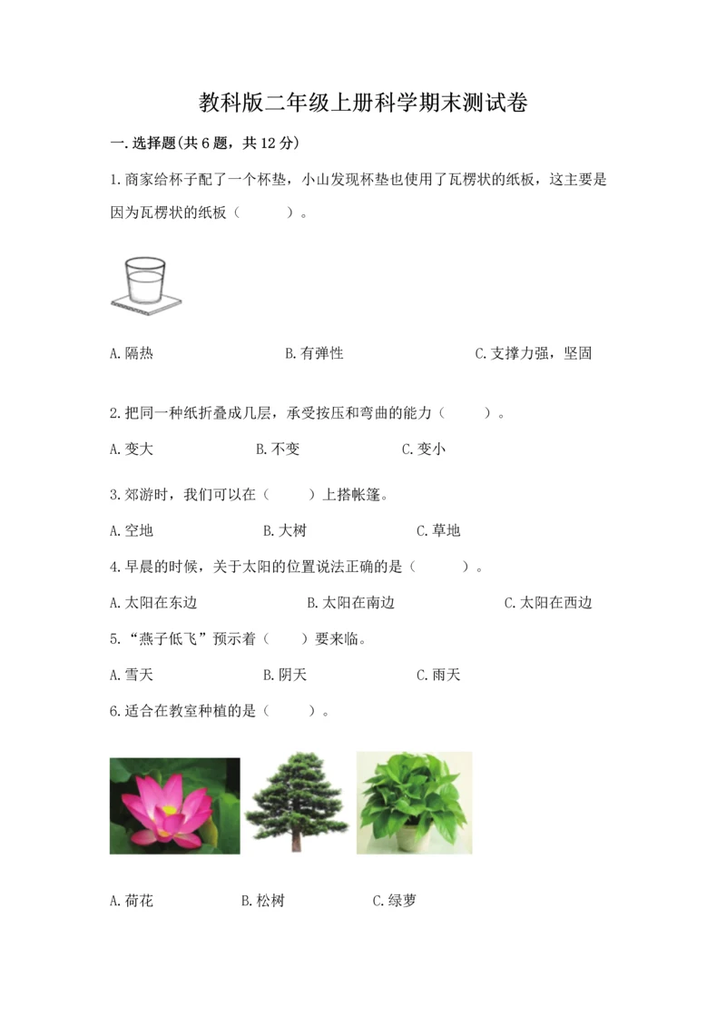 教科版二年级上册科学期末测试卷含答案【培优a卷】.docx